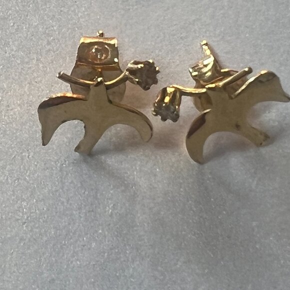 Vintage 14K Gold Bird Earrings w/ Diamond / czAccent 585 Marked Studs back Read! - Picture 4 of 10